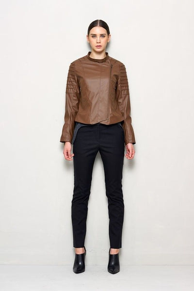 women's brown fitted leather jacket ST0268 - Noora International