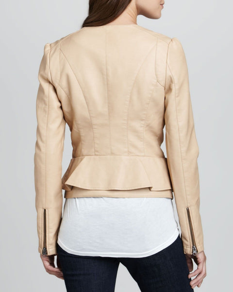 Women's Cream Leather Jacket ST0337 - Noora International
