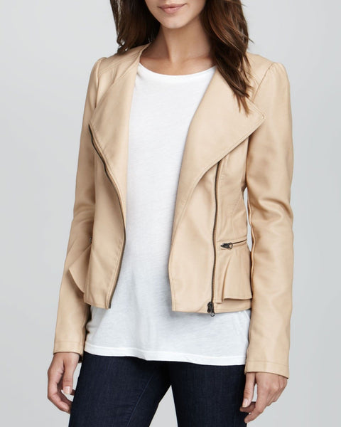 Women's Cream Leather Jacket ST0337 - Noora International
