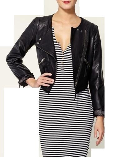 Women's Cropped Biker leather jacket ST0207 - Noora International