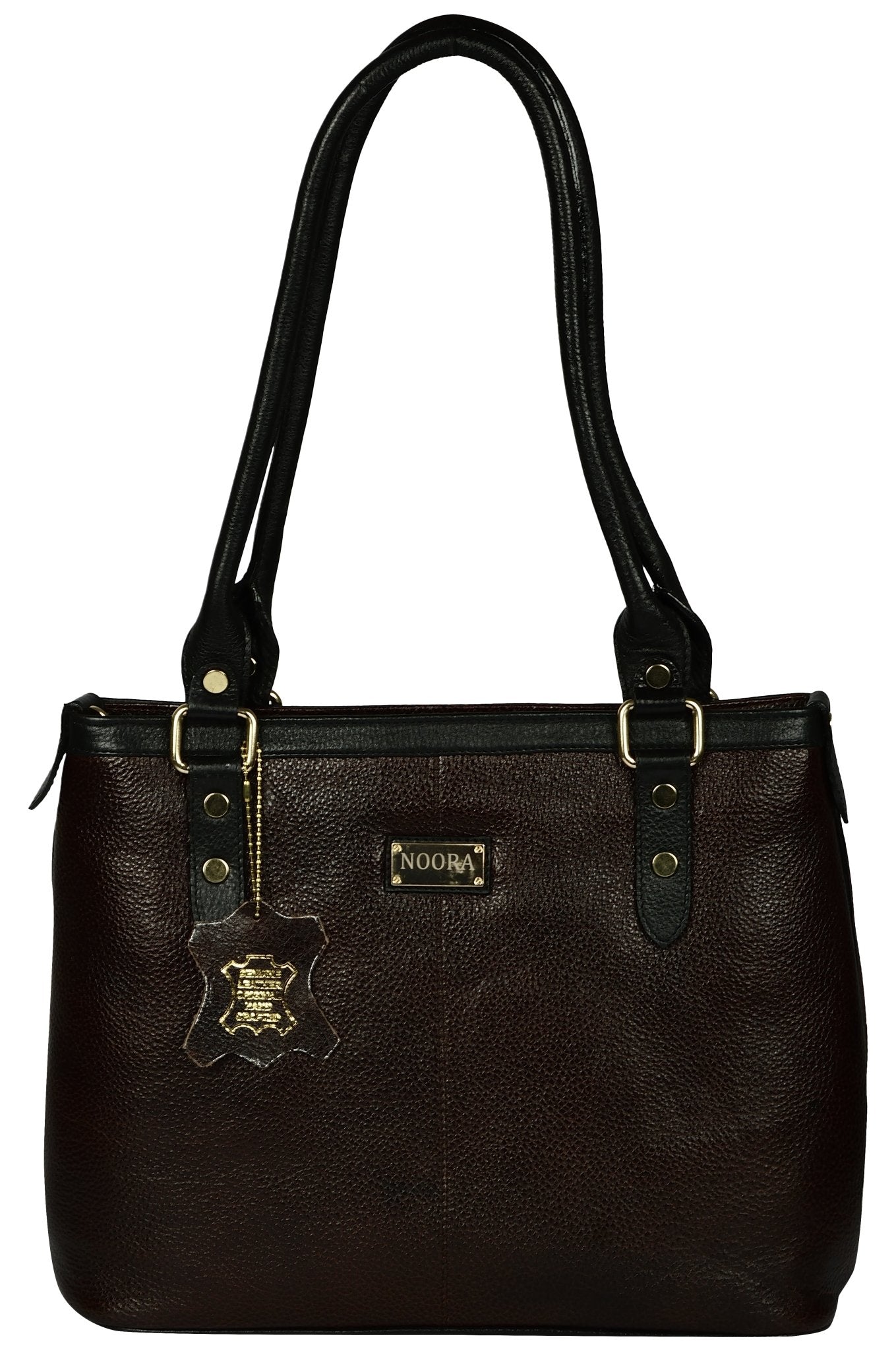 Women's dark brown leather shopper bag