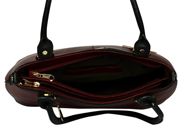 Women's mahroon colour shopper leather bag - Noora International