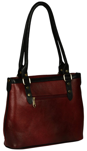 Women's mahroon colour shopper leather bag - Noora International