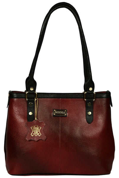 Women's mahroon colour shopper leather bag - Noora International