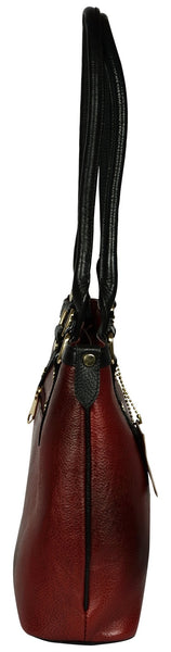 Women's mahroon colour shopper leather bag - Noora International