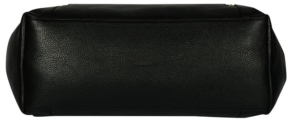Women's sold black baguette hand bag - Noora International