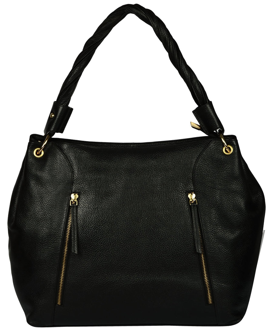 Women's sold black baguette hand bag
