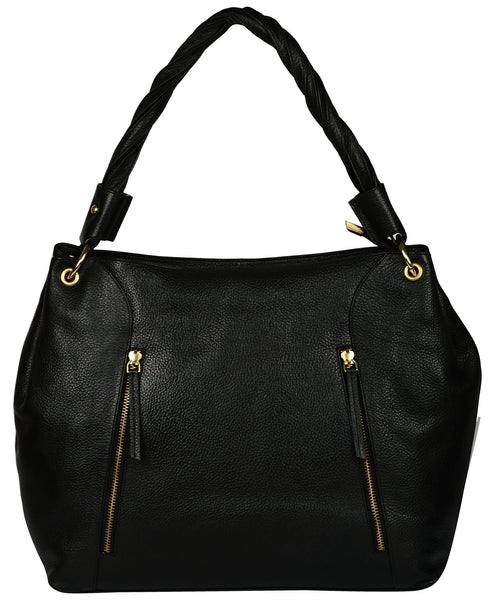 Women's sold black baguette hand bag - Noora International