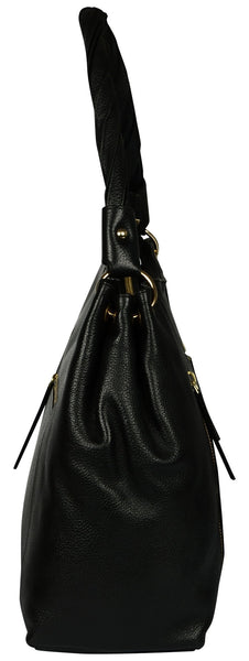 Women's sold black baguette hand bag - Noora International