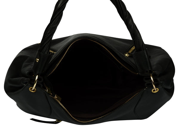 Women's sold black baguette hand bag - Noora International
