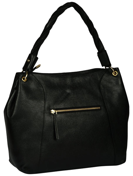 Women's sold black baguette hand bag - Noora International
