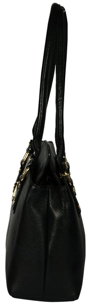 Women's solid black leather bag - Noora International