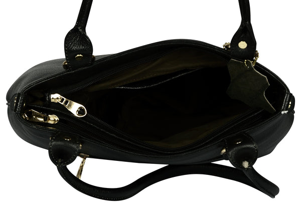 Women's solid black leather handbag - Noora International