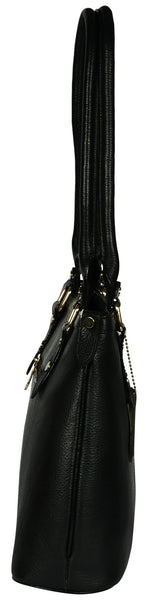 Women's solid black leather handbag - Noora International
