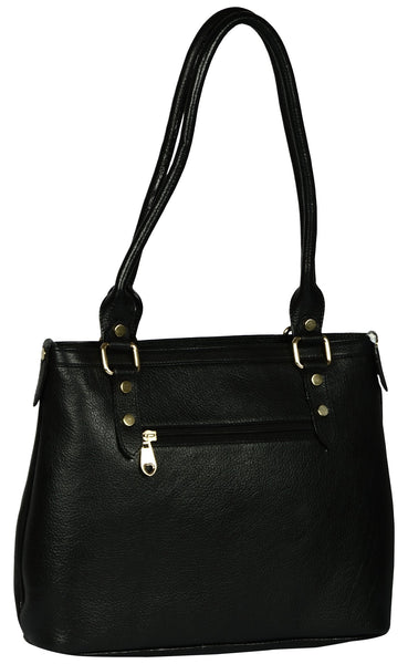 Women's solid black leather handbag - Noora International