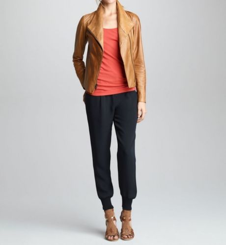 Women's Tan Moto leather jacket ST0340 - Noora International