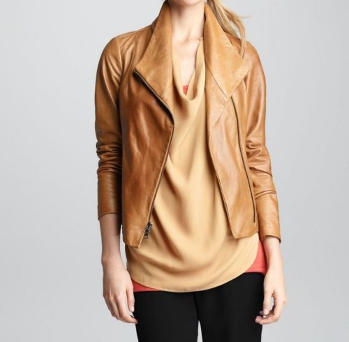 Women's Tan Moto leather jacket ST0340 - Noora International