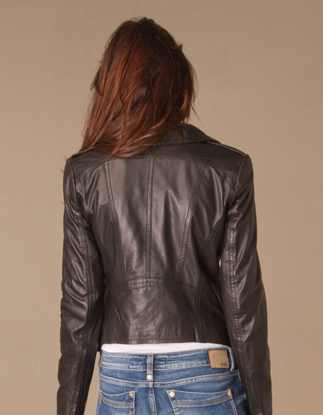 Women's Taupe Leather Jacket ST0339 - Noora International
