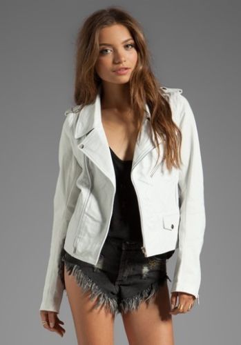 Women's White Biker Jacket ST0341 - Noora International