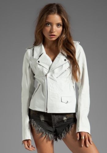 Women's White Biker Jacket ST0341 - Noora International