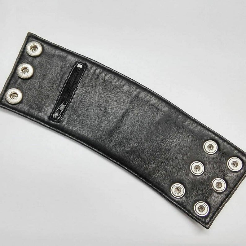 NOORA Cuff Wallet Boho Black Leather Bracelet Wrist Wallet Travel Wallet Arm Wallet Music Festival Bracelet Hidden Wearable Money Clip #BS