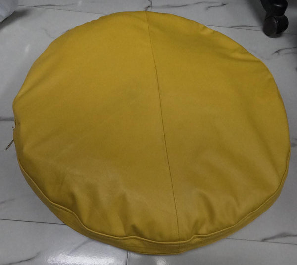 NOORA Yellow Lambskin Leather Pillow Cover | Round Cushion Cover |Throw Case Cover For Home & Living Decor